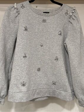 Talbots Light Grey Embellished Crewneck Sweater